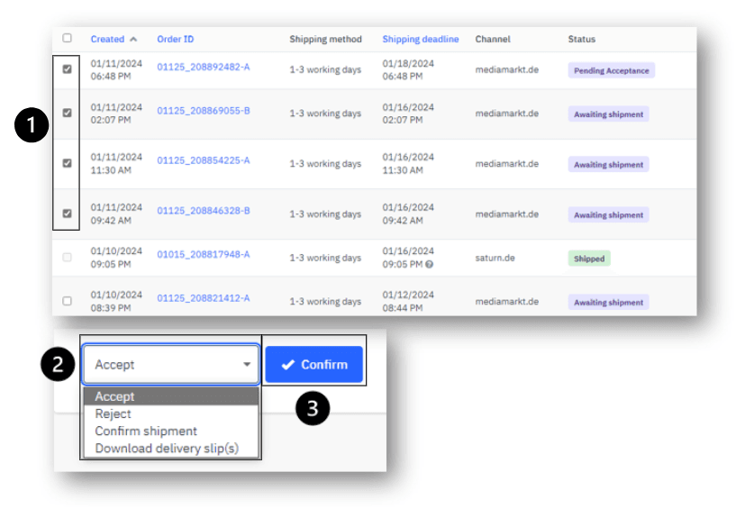 Bulk processing change the order status