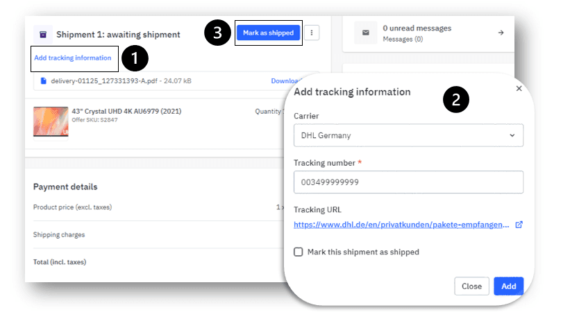 Manual shippment confirmation