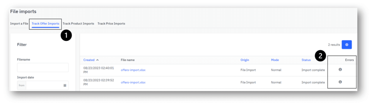 Monitoring offer file imports